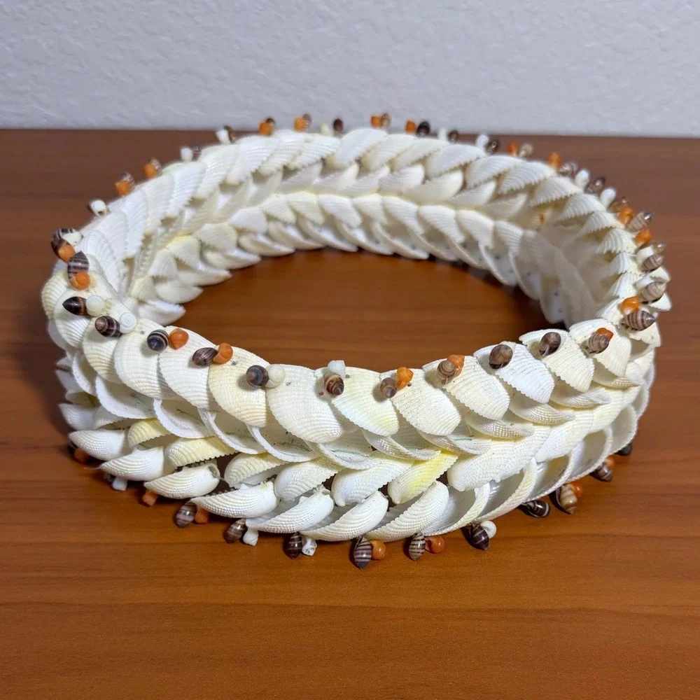 Bora Bora French Polynesian Seashell Wedding Head Lei Bridal Crown Handmade 9